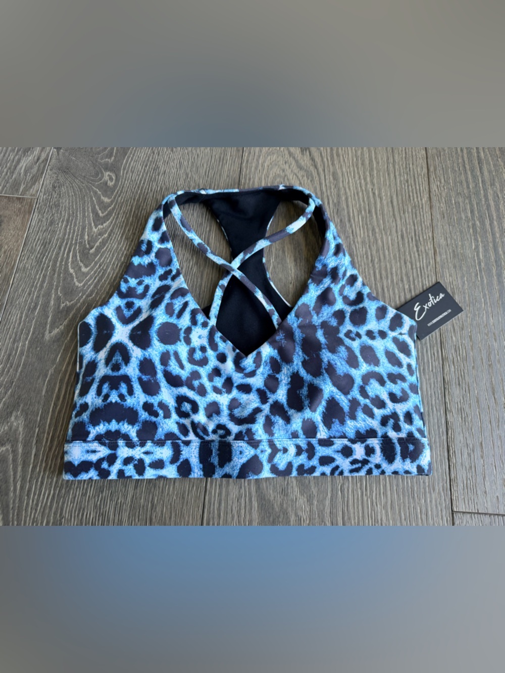 Exotica Cavegirl Aqua Performance Deep V Cross Front Crop Top Size Small